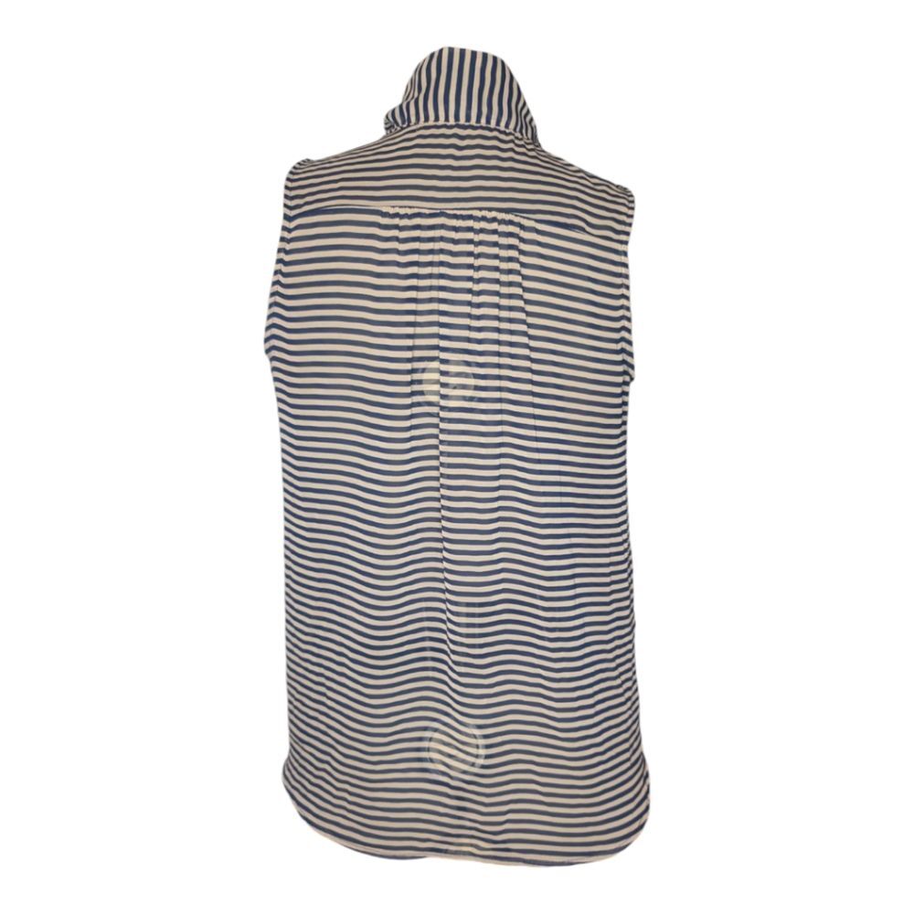 Women's Paper Crane Sheer Striped Relaxed Hi-Lo Tie Blouse - Picture 5 of 8